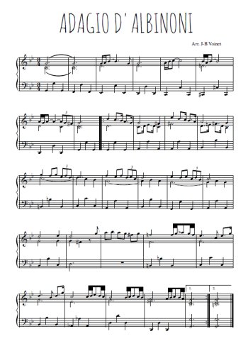 Téléchargez l'arrangement pour piano de la partition de Adagio d'Albinoni en PDF